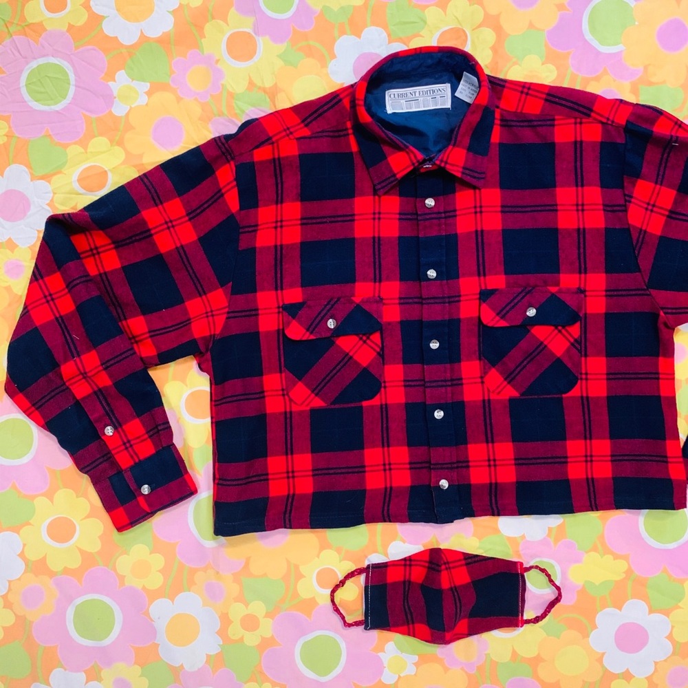 VTG 1980s Plaid Flannel & Face Mask